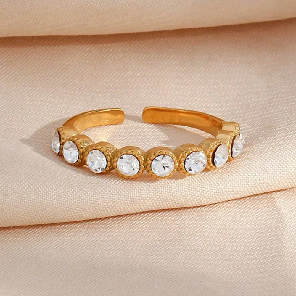 Vintage Sparkly Zircon 18K Gold Plated Adjustable Ring Stainless Steel - Picture 6 of 10